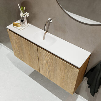 Mondiaz TURE 100cm toiletmeubel washed oak. EDEN wastafel talc midden geen kraangat