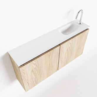 Mondiaz TURE 100cm toiletmeubel washed oak. EDEN wastafel talc rechts 1 kraangat