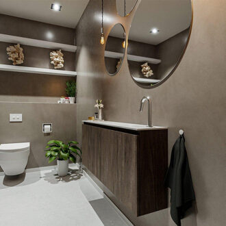 Mondiaz TURE 120cm toiletmeubel dark brown. EDEN wastafel talc rechts 1 kraangat