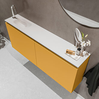 Mondiaz TURE 120cm toiletmeubel ocher. EDEN wastafel talc links 1 kraangat