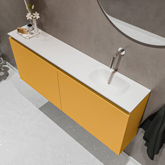 Mondiaz TURE 120cm toiletmeubel ocher. EDEN wastafel talc rechts geen kraangat