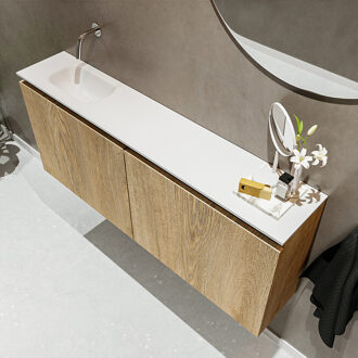 Mondiaz TURE 120cm toiletmeubel washed oak. EDEN wastafel talc links geen kraangat