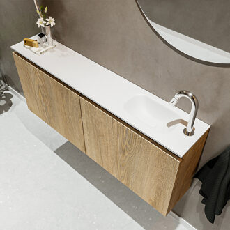 Mondiaz TURE 120cm toiletmeubel washed oak. EDEN wastafel talc rechts 1 kraangat