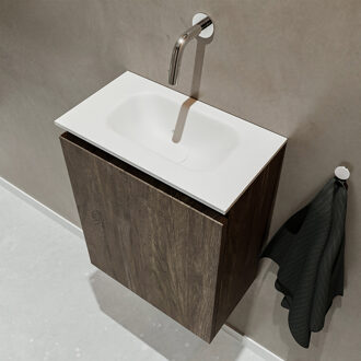 Mondiaz TURE 40cm toiletmeubel dark brown. EDEN wastafel talc midden geen kraangat