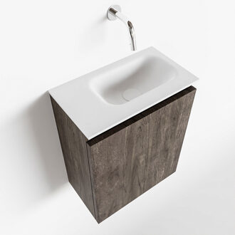 Mondiaz TURE 40cm toiletmeubel dark brown. EDEN wastafel talc rechts geen kraangat