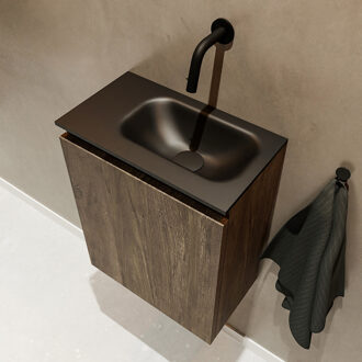 Mondiaz TURE 40cm toiletmeubel dark brown. EDEN wastafel urban rechts geen kraangat