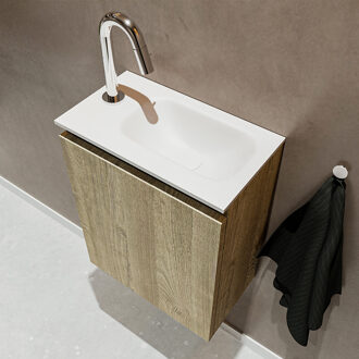 Mondiaz TURE 40cm toiletmeubel light brown grey. EDEN wastafel talc rechts 1 kraangat