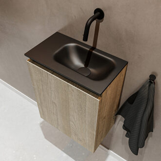 Mondiaz Ture 40cm toiletmeubel light brown grey met wastafel urban rechts geen kraangat