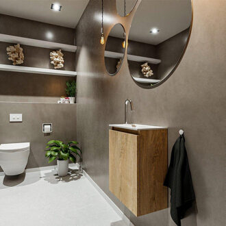 Mondiaz TURE 40cm toiletmeubel washed oak. EDEN wastafel talc rechts 1 kraangat