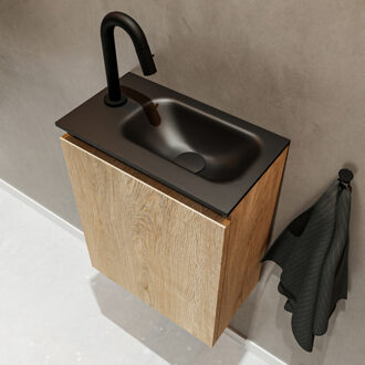 Mondiaz TURE 40cm toiletmeubel washed oak. EDEN wastafel urban rechts 1 kraangat