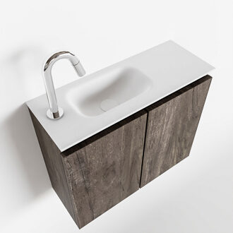Mondiaz TURE 60cm toiletmeubel dark brown. EDEN wastafel talc links 1 kraangat
