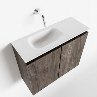 Mondiaz TURE 60cm toiletmeubel dark brown. EDEN wastafel talc links geen kraangat