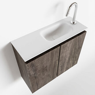 Mondiaz TURE 60cm toiletmeubel dark brown. EDEN wastafel talc rechts 1 kraangat