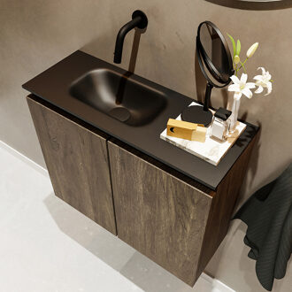 Mondiaz TURE 60cm toiletmeubel dark brown. EDEN wastafel urban links geen kraangat