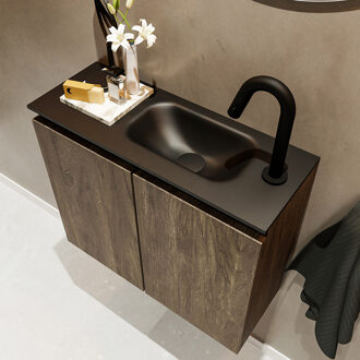 Mondiaz TURE 60cm toiletmeubel dark brown. EDEN wastafel urban rechts 1 kraangat