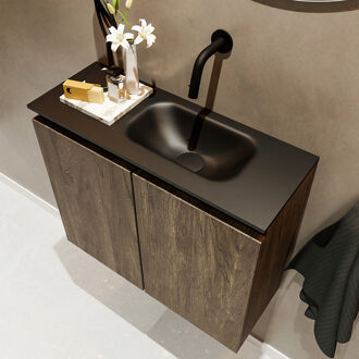 Mondiaz TURE 60cm toiletmeubel dark brown. EDEN wastafel urban rechts geen kraangat