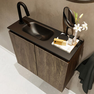 Mondiaz Ture 60cm toiletmeubel dark brown met wastafel urban links 1 kraangat