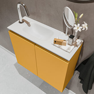 Mondiaz TURE 60cm toiletmeubel ocher. EDEN wastafel talc links 1 kraangat