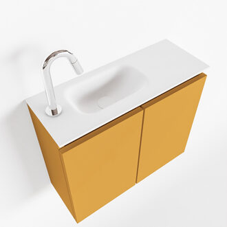 Mondiaz TURE 60cm toiletmeubel ocher. EDEN wastafel talc links 1 kraangat