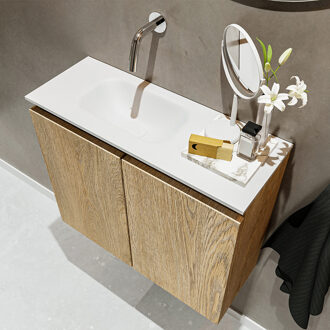 Mondiaz TURE 60cm toiletmeubel washed oak. EDEN wastafel talc links geen kraangat