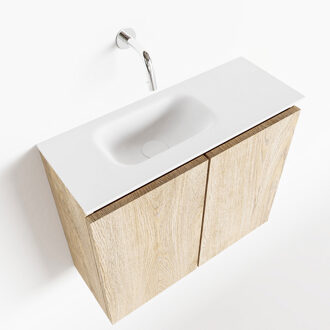 Mondiaz TURE 60cm toiletmeubel washed oak. EDEN wastafel talc links geen kraangat