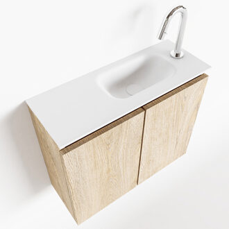 Mondiaz TURE 60cm toiletmeubel washed oak. EDEN wastafel talc rechts 1 kraangat