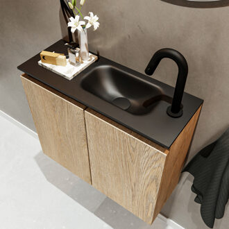 Mondiaz TURE 60cm toiletmeubel washed oak. EDEN wastafel urban rechts 1 kraangat