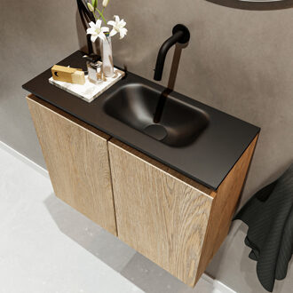 Mondiaz TURE 60cm toiletmeubel washed oak. EDEN wastafel urban rechts geen kraangat