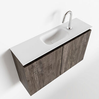 Mondiaz TURE 80cm toiletmeubel dark brown. EDEN wastafel talc midden 1 kraangat