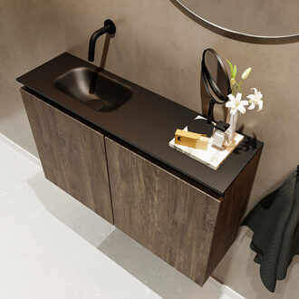 Mondiaz TURE 80cm toiletmeubel dark brown. EDEN wastafel urban links geen kraangat