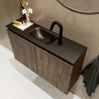 Mondiaz TURE 80cm toiletmeubel dark brown. EDEN wastafel urban midden 1 kraangat