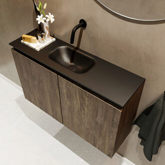 Mondiaz TURE 80cm toiletmeubel dark brown. EDEN wastafel urban midden geen kraangat