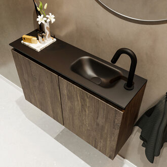 Mondiaz TURE 80cm toiletmeubel dark brown. EDEN wastafel urban rechts 1 kraangat