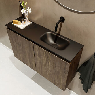 Mondiaz TURE 80cm toiletmeubel dark brown. EDEN wastafel urban rechts geen kraangat