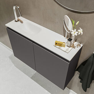 Mondiaz TURE 80cm toiletmeubel dark grey. EDEN wastafel talc links 1 kraangat