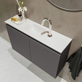 Mondiaz TURE 80cm toiletmeubel dark grey. EDEN wastafel talc midden 1 kraangat