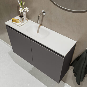 Mondiaz TURE 80cm toiletmeubel dark grey. EDEN wastafel talc midden geen kraangat