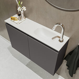 Mondiaz TURE 80cm toiletmeubel dark grey. EDEN wastafel talc rechts 1 kraangat