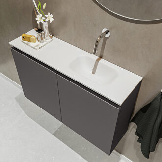 Mondiaz TURE 80cm toiletmeubel dark grey. EDEN wastafel talc rechts geen kraangat