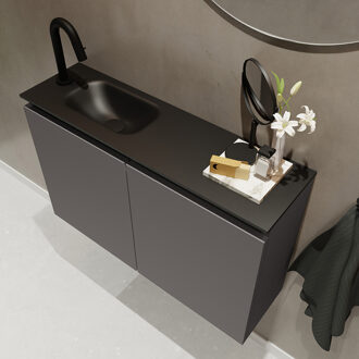 Mondiaz TURE 80cm toiletmeubel dark grey. EDEN wastafel urban links 1 kraangat