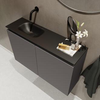 Mondiaz TURE 80cm toiletmeubel dark grey. EDEN wastafel urban links geen kraangat