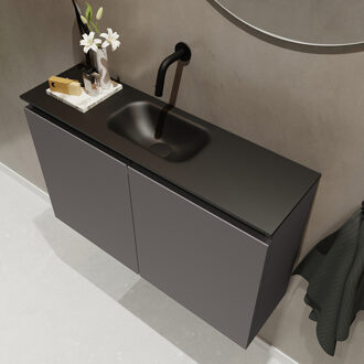 Mondiaz TURE 80cm toiletmeubel dark grey. EDEN wastafel urban midden geen kraangat