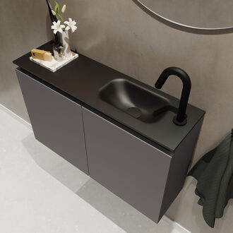 Mondiaz TURE 80cm toiletmeubel dark grey. EDEN wastafel urban rechts 1 kraangat