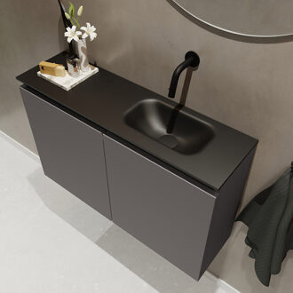 Mondiaz TURE 80cm toiletmeubel dark grey. EDEN wastafel urban rechts geen kraangat