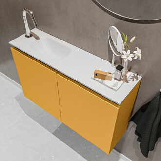 Mondiaz TURE 80cm toiletmeubel ocher. EDEN wastafel talc links 1 kraangat