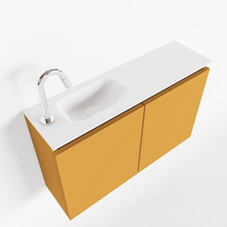 Mondiaz TURE 80cm toiletmeubel ocher. EDEN wastafel talc links 1 kraangat