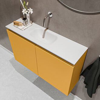 Mondiaz TURE 80cm toiletmeubel ocher. EDEN wastafel talc midden geen kraangat