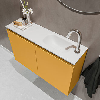 Mondiaz TURE 80cm toiletmeubel ocher. EDEN wastafel talc rechts 1 kraangat