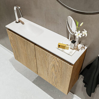 Mondiaz TURE 80cm toiletmeubel washed oak. EDEN wastafel talc links 1 kraangat