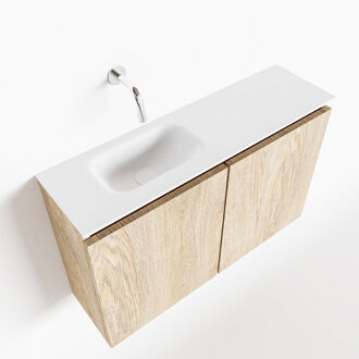 Mondiaz TURE 80cm toiletmeubel washed oak. EDEN wastafel talc links geen kraangat